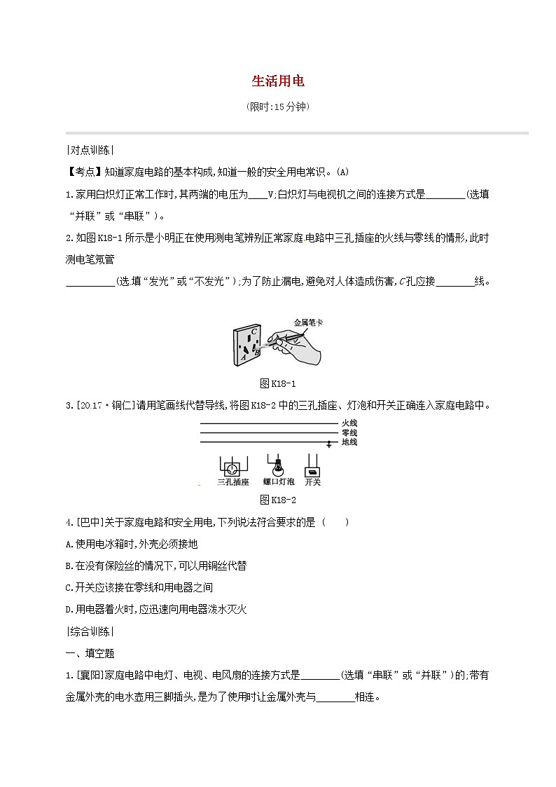中考物理一轮复习18《生活用电》课时练习（含答案）01