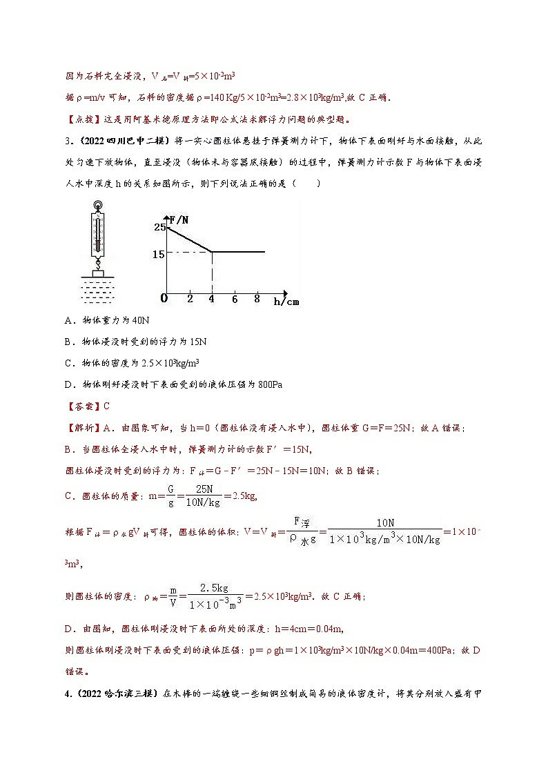 2022年中考物理压轴题冲刺训练 浮力及应用（解析版）第3页