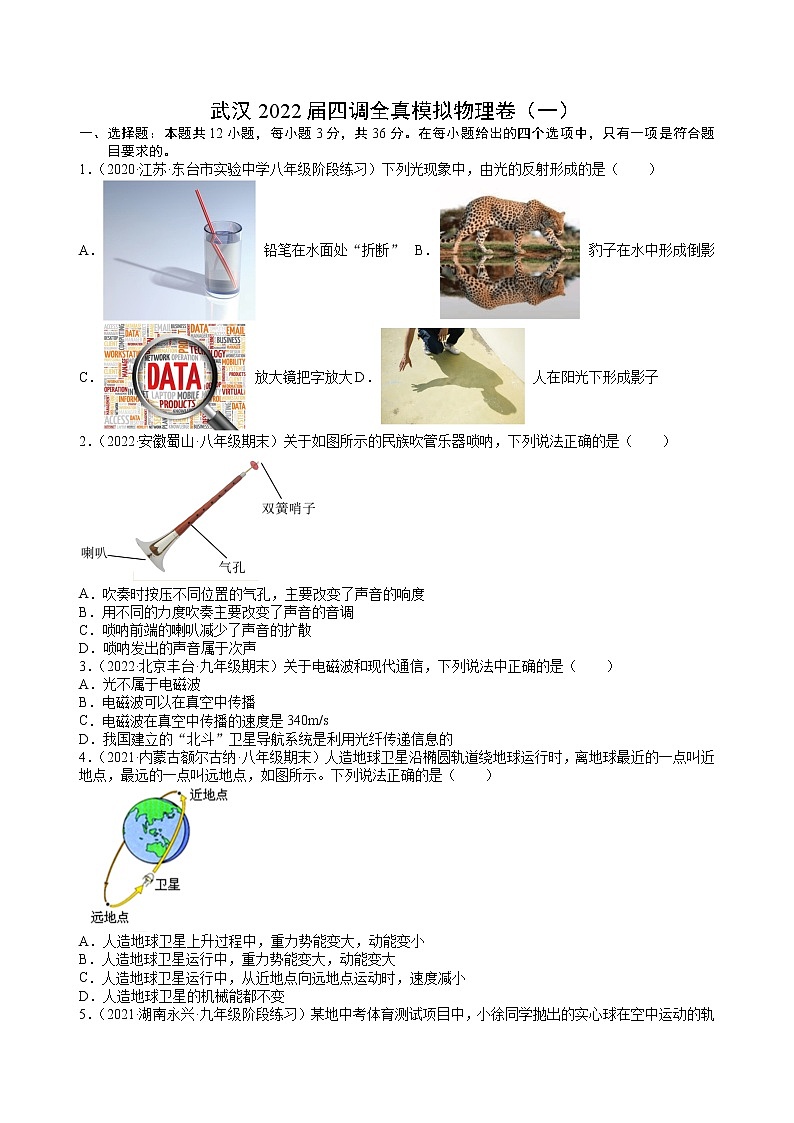 2022年湖北省武汉市九年级四调模拟物理卷（一） （word版含答案）第1页