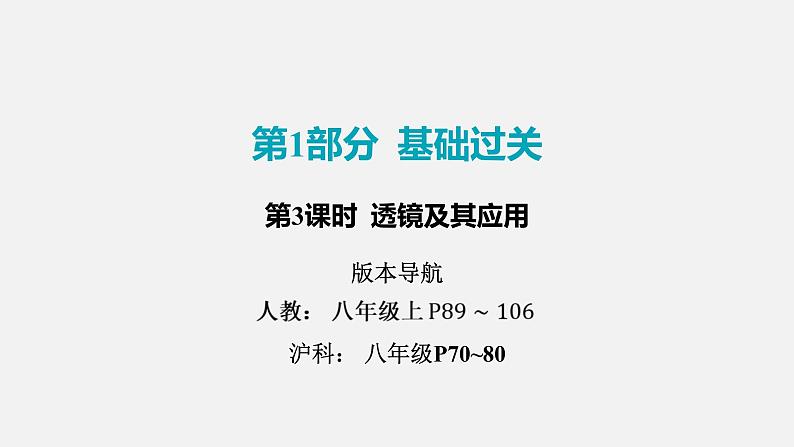 2022中考一轮复习 第一部分 基础资料 第3课时 透镜及其应用课件PPT第1页