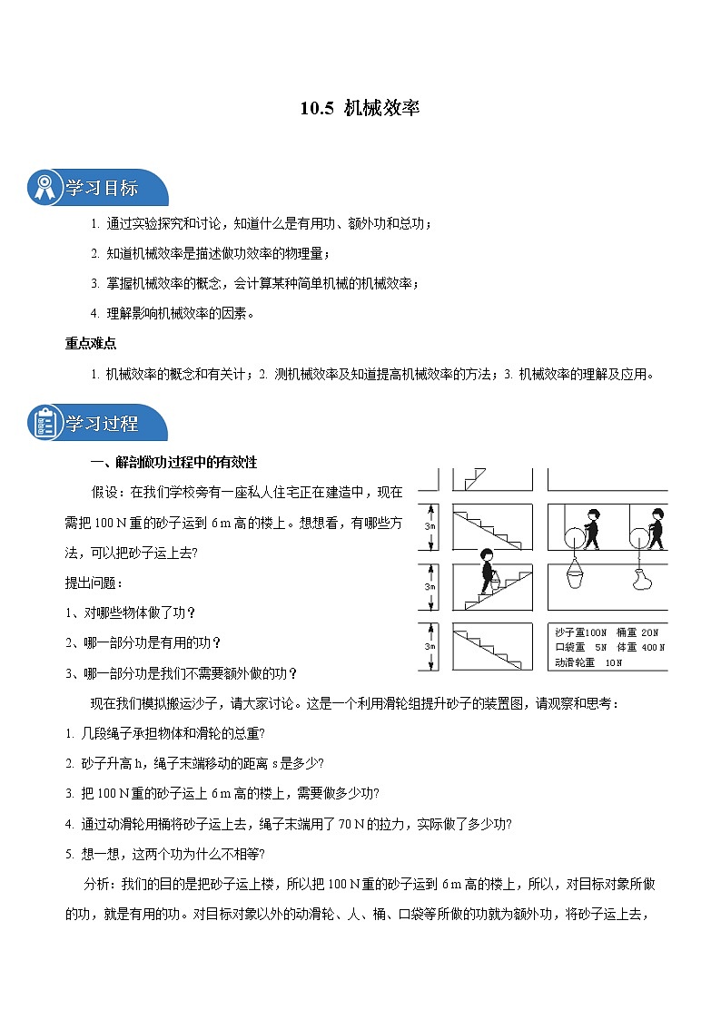 10.5 机械效率 同步学案 初中物理沪科版八年级全一册（2022年）01