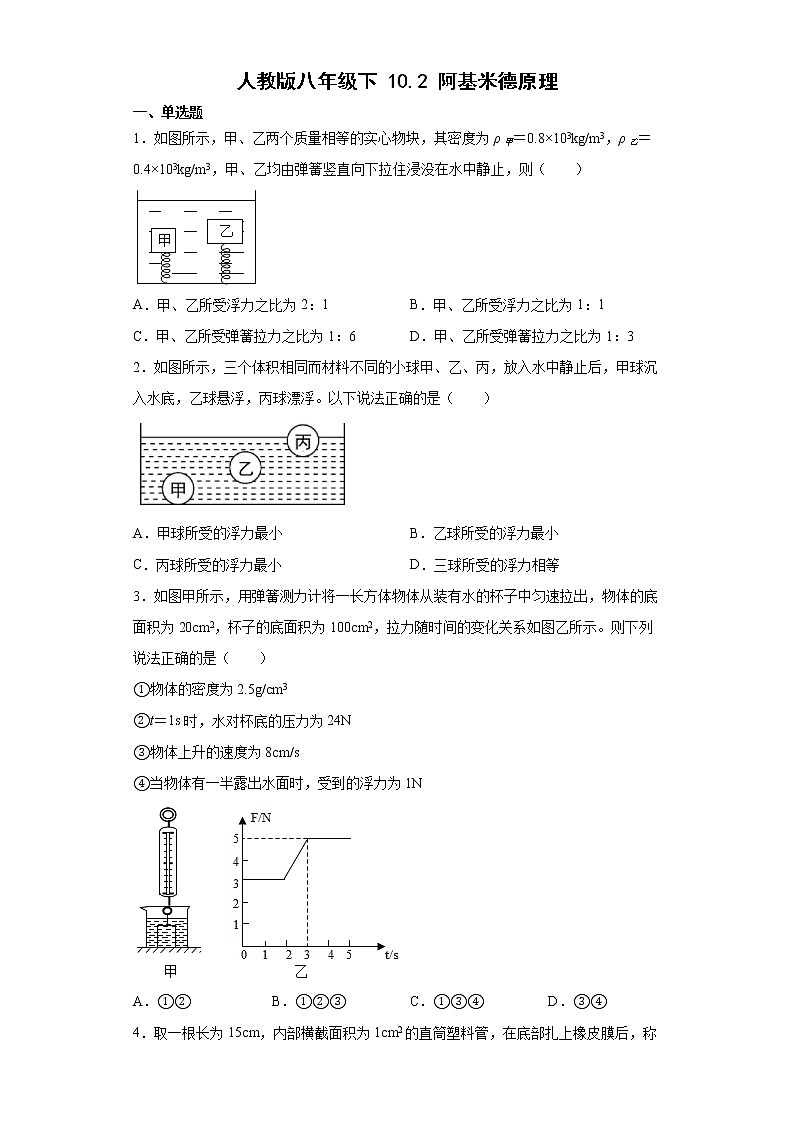 人教版八年级物理下册----10.2阿基米德原理 同步练习（有解析）第1页