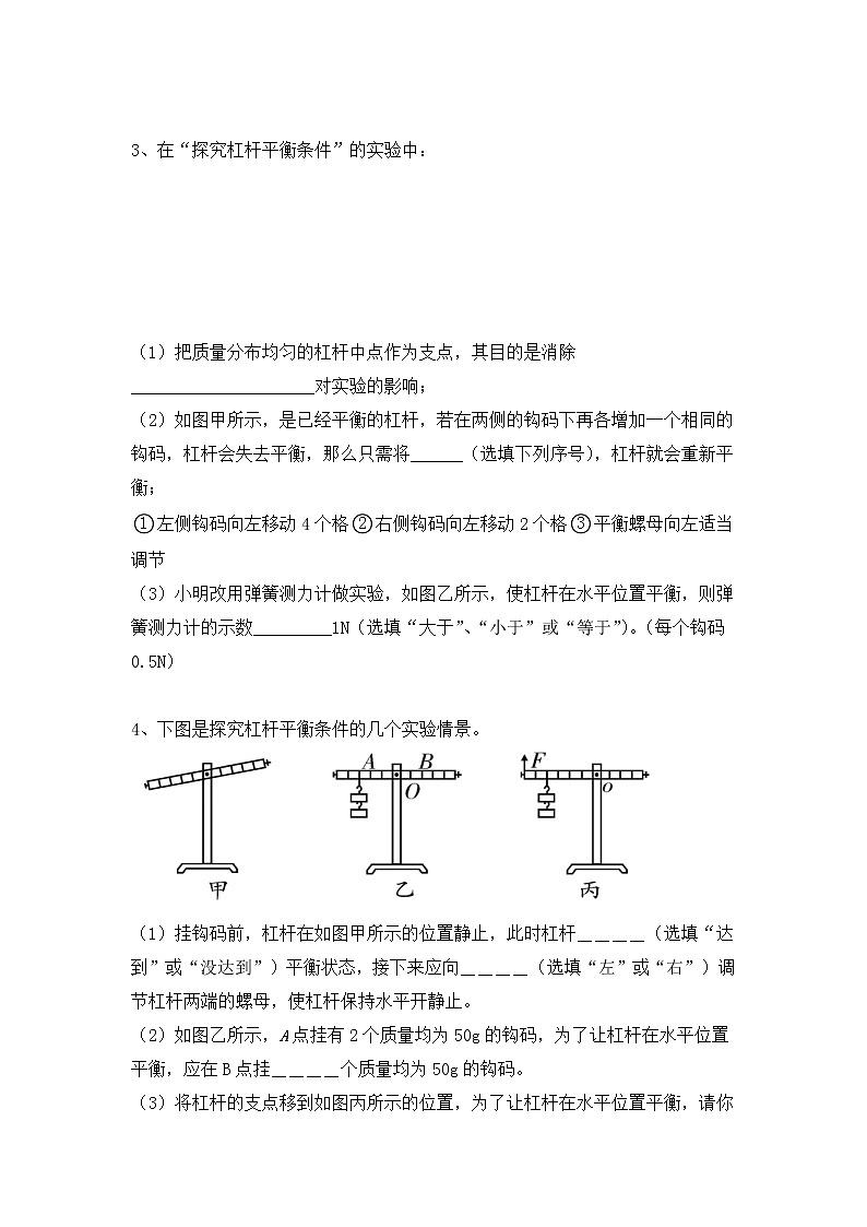 2022年中考物理实验复习2-杠杆平衡探究实验+第2页