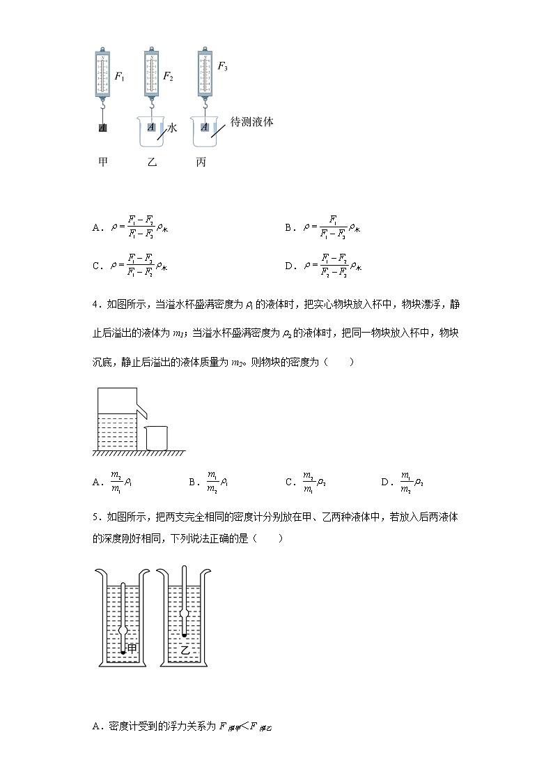2022年中考物理专题训练：利用浮力求或测物体密度的问题第2页