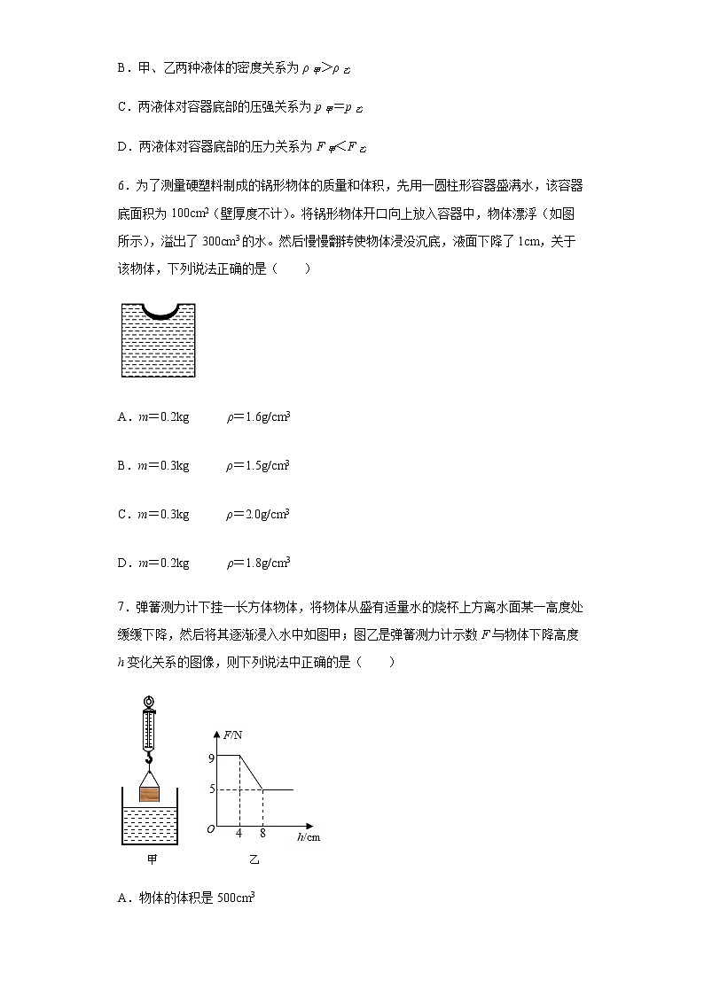 2022年中考物理专题训练：利用浮力求或测物体密度的问题第3页