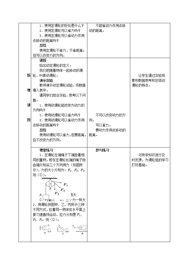 教科版物理八年级下册 11.2 滑轮(1)（教案）02
