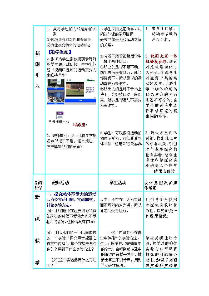 教科版物理八年级下册 8.1 牛顿第一定律  惯性（教案）03