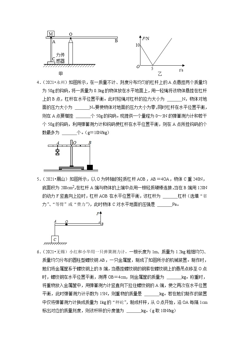 2021年中考真题汇编选择填空类试题《简单机械》02