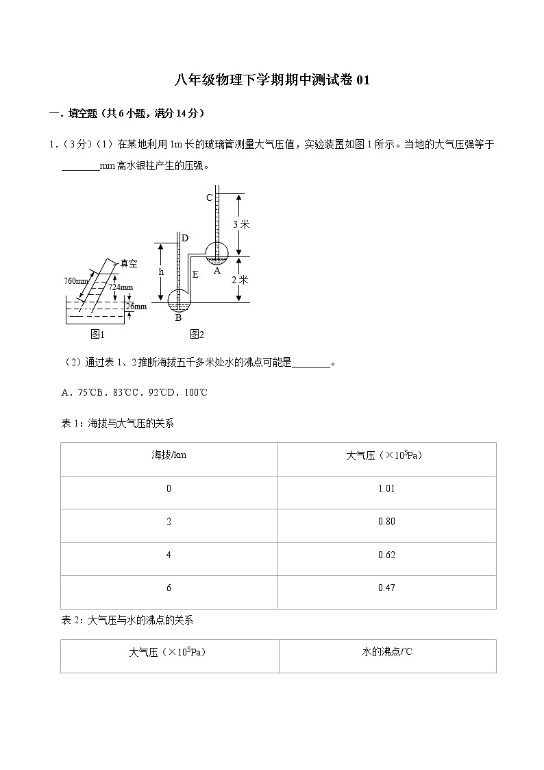 八年级物理下学期期中测试卷01（河南专用）01