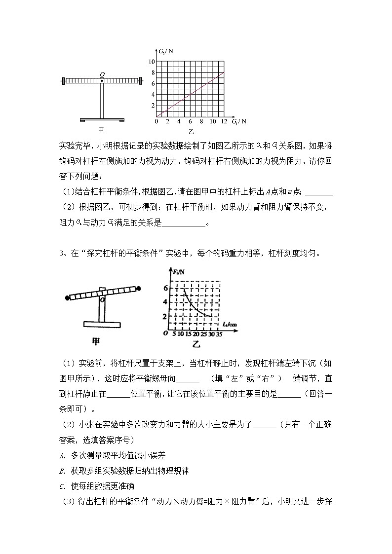 2022年中考物理复习之专题突破训练-杠杆平衡探究实验第2页