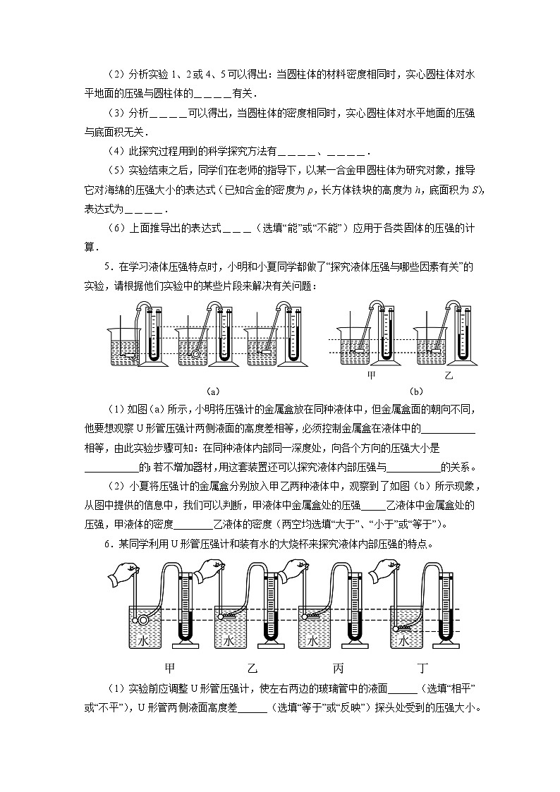2022年中考物理复习之专题突破训练：压强实验探究第3页
