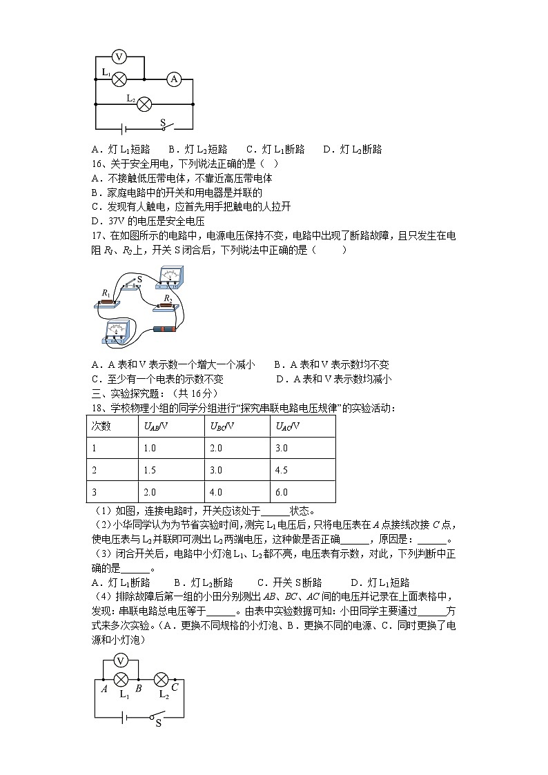 2022年安徽省合肥市九年级物理第二轮复习综合评价训练---电压和电阻第3页