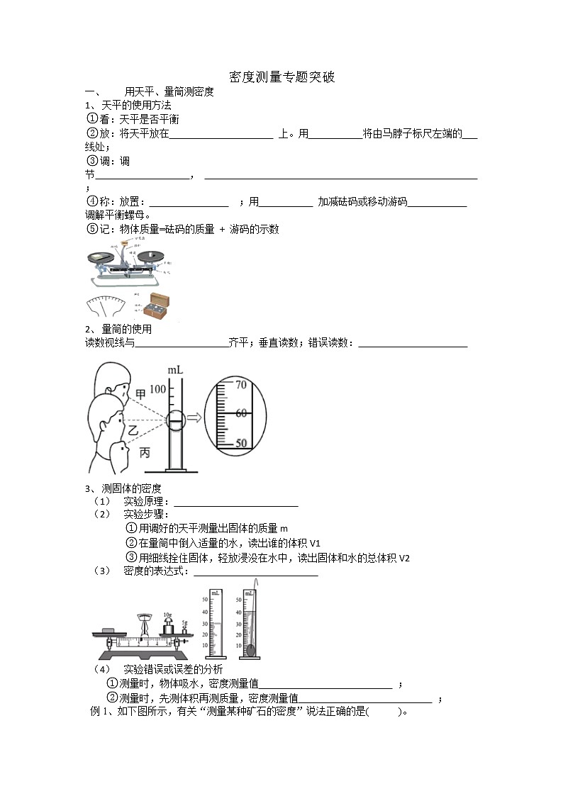 2022年中考物理二轮专题+密度测量专题复习第1页