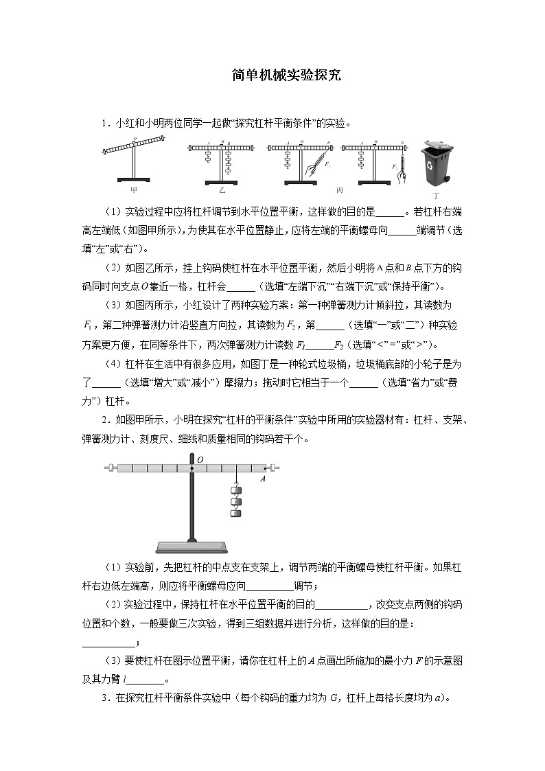 2022年中考物理二轮专题强化训练：简单机械实验探究第1页