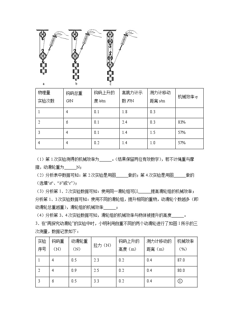 2022年中考物理总复习力学实验——测量滑轮组的机械效率专题训练第2页