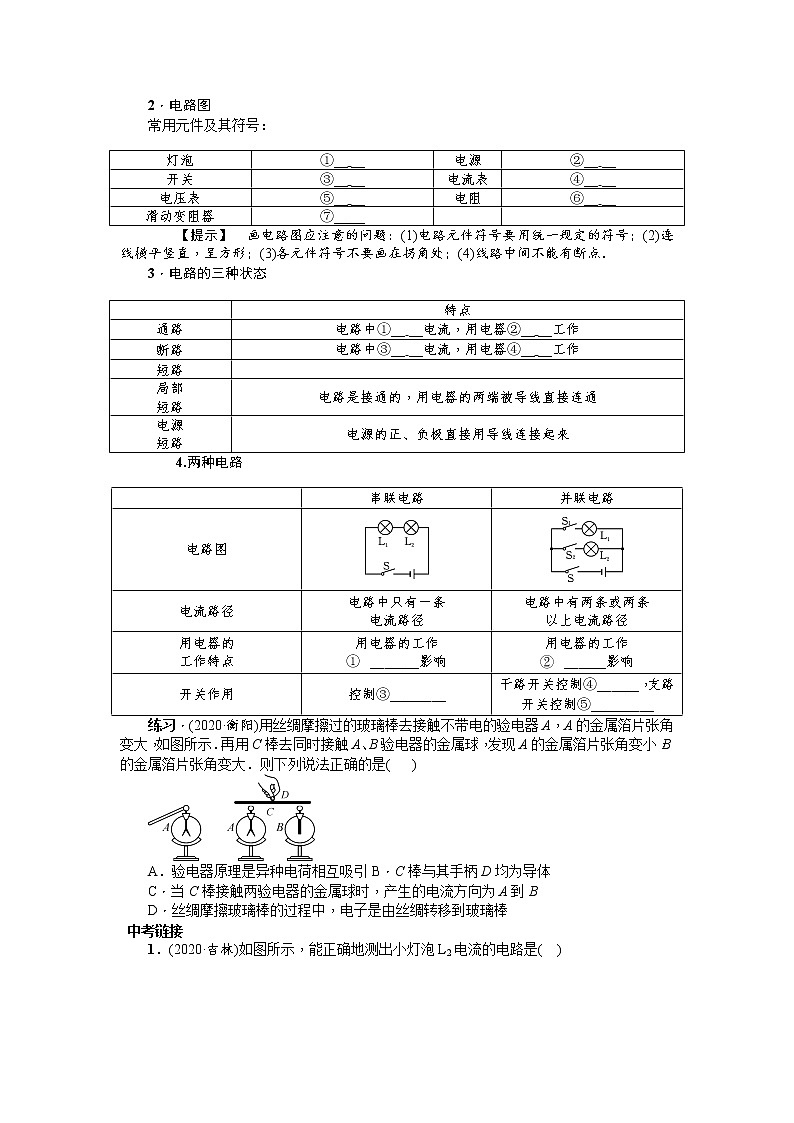2022年中考物理专题电流和电路复习导学案02