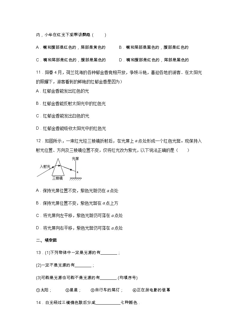【同步练习】苏科版初二物理上册 第3章《光现象》3.1光的色彩 颜色（含答案）第3页