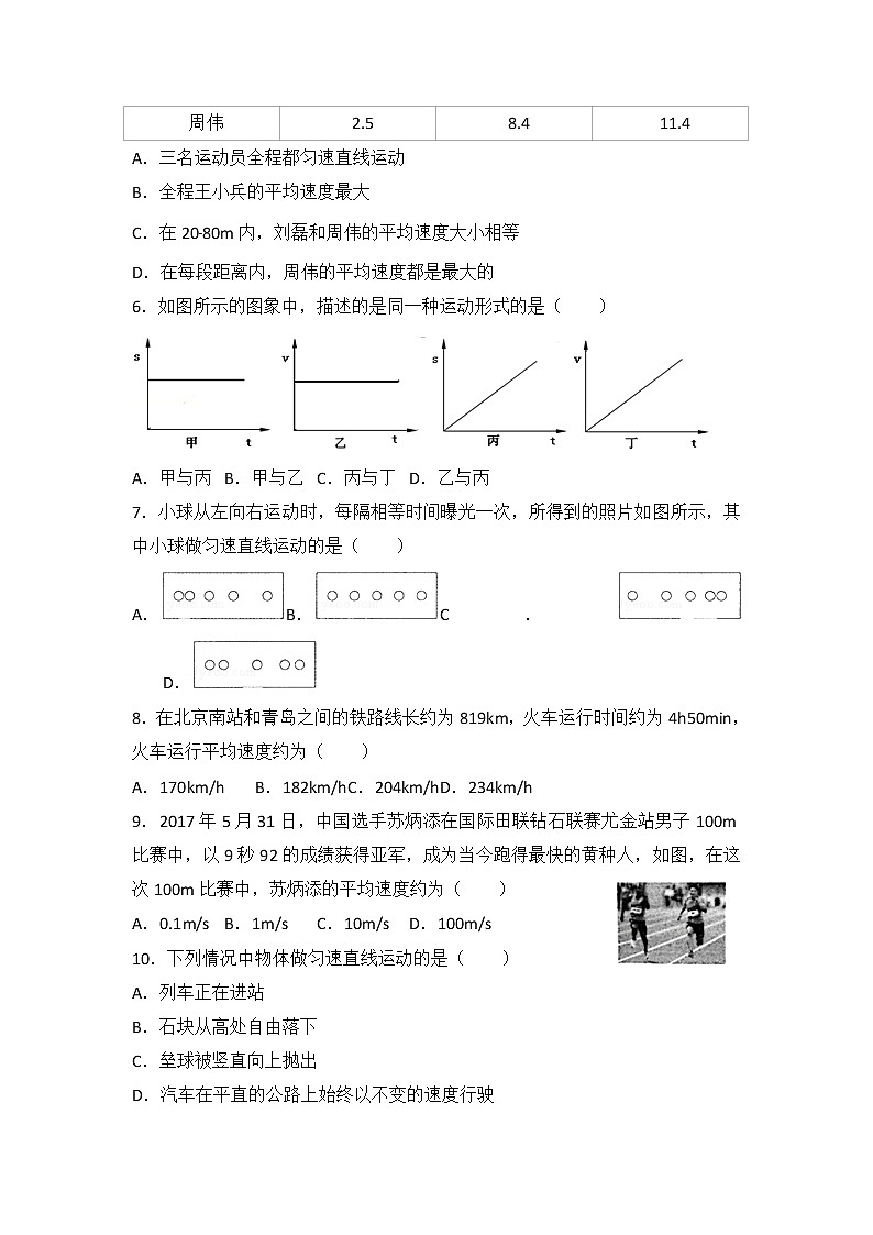 【同步练习】苏科版初二物理上册 第5章《物体的运动》5.3 直线运动（含答案）02