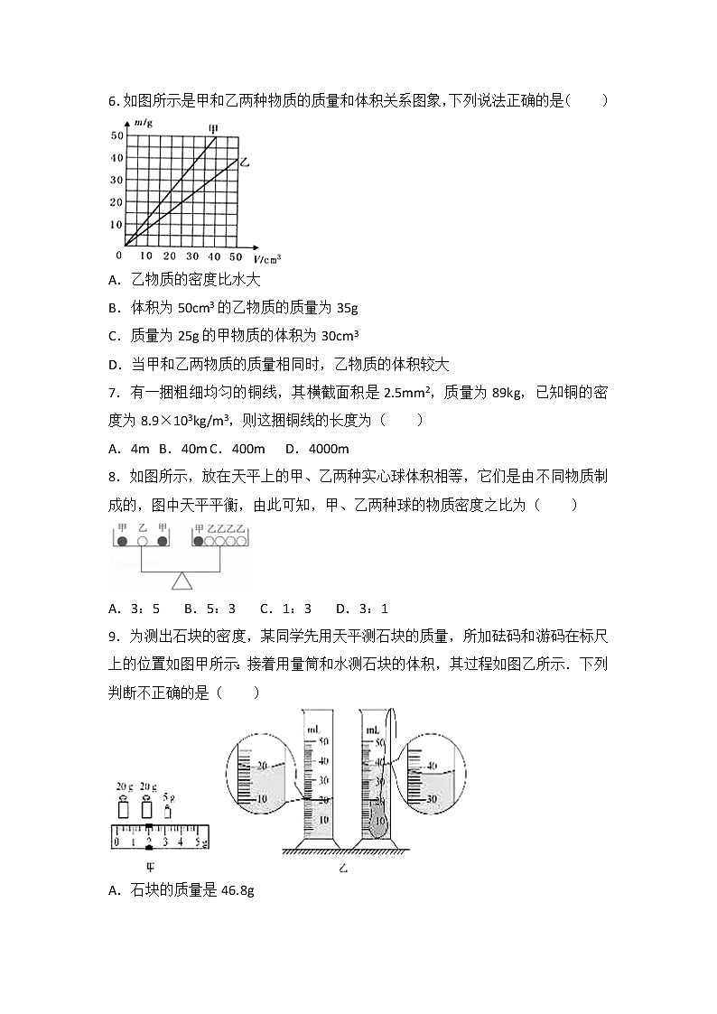 【同步练习】苏科版初二物理下册 第6章《物质的属性》6.4 密度知识的应用（含答案）(1)第2页