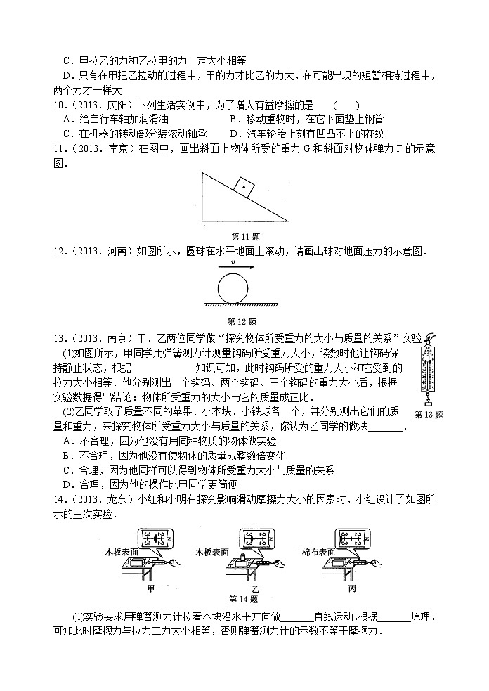 2021-2022学年苏科版初二物理下册第八章复习专题《力》（含答案）第2页