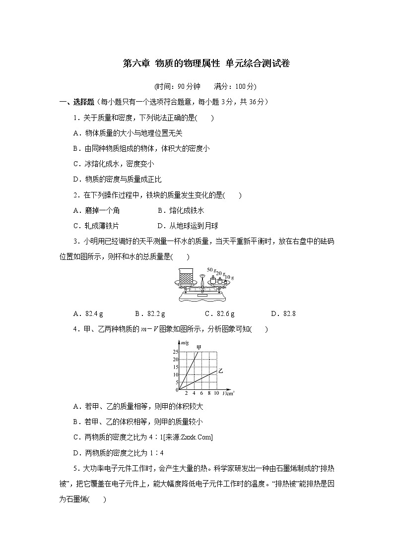 2021-2022学年苏科版初二物理下册第六章《物质的属性》单元综合测试卷（含答案）第1页