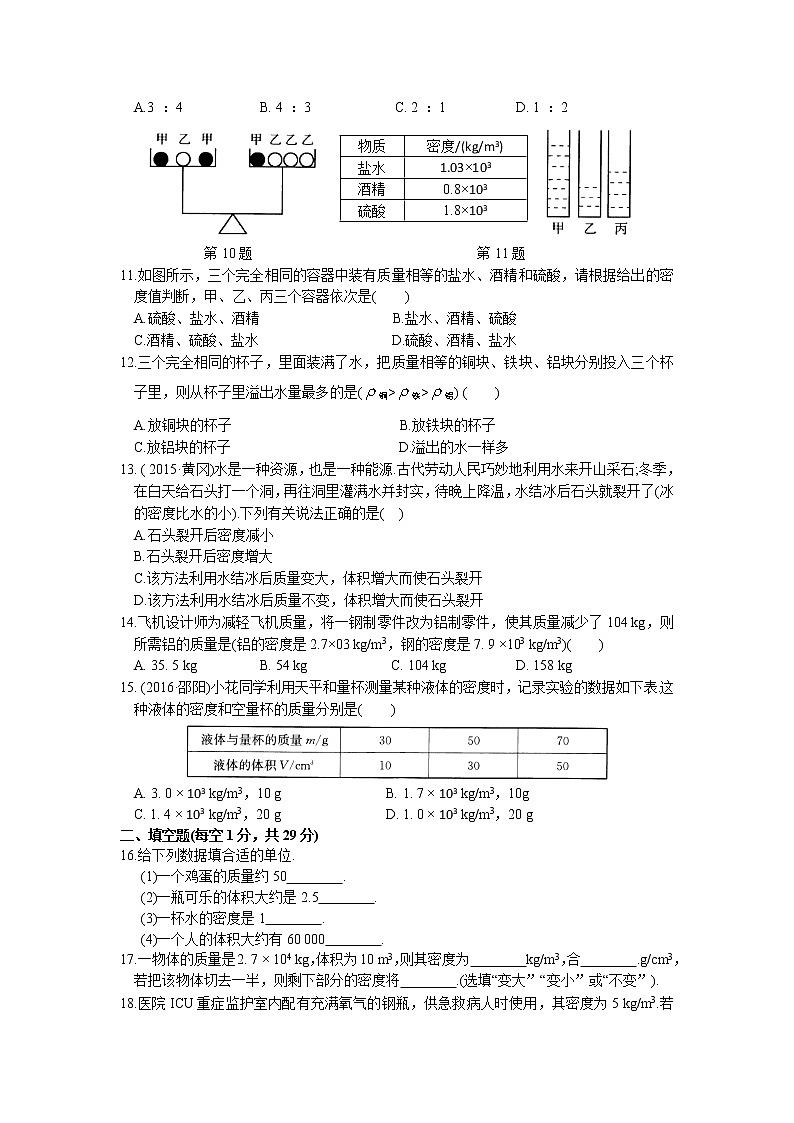 2021-2022学年苏科版初二物理下册第六章《物质的属性》综合测试卷（含答案）第2页