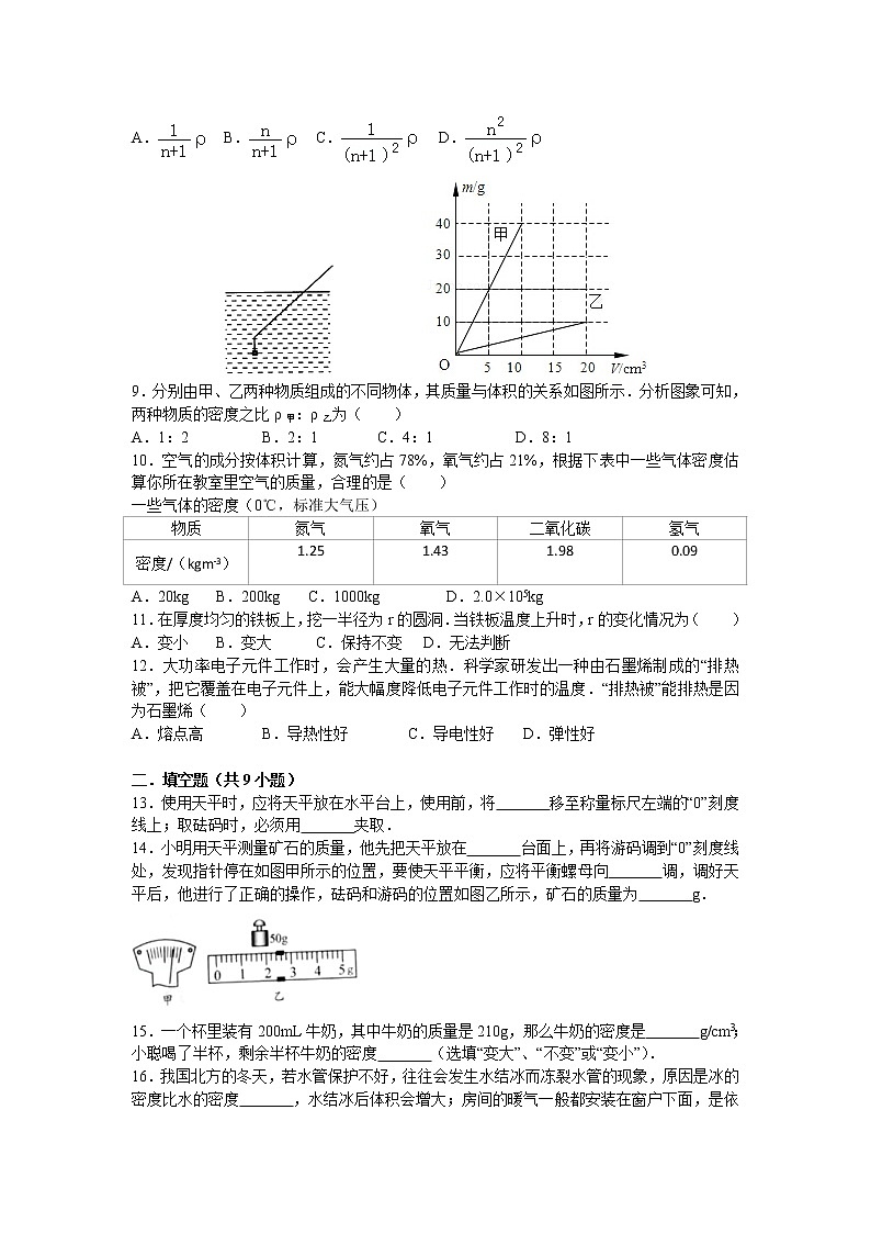 2021-2022学年苏科版初二物理下册第六章《物质的属性》单元提优（含答案）练习题第2页