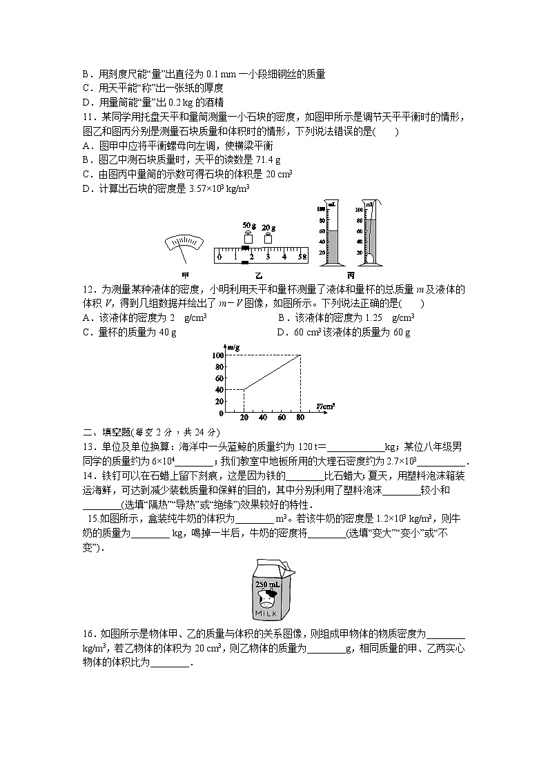 2021-2022学年苏科版初二物理下册第六章《物质的属性》测试卷（含答案）第2页