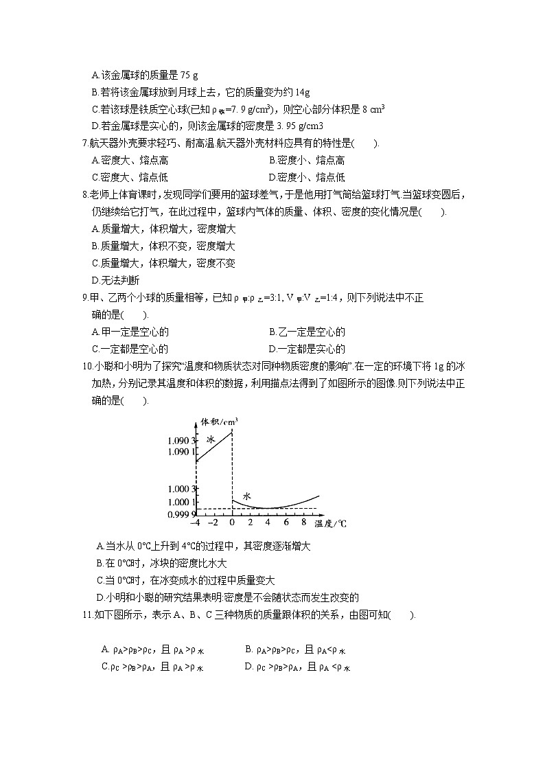 2021-2022学年苏科版初二物理下册第六章《物质的属性》综合提优测试（含答案）02