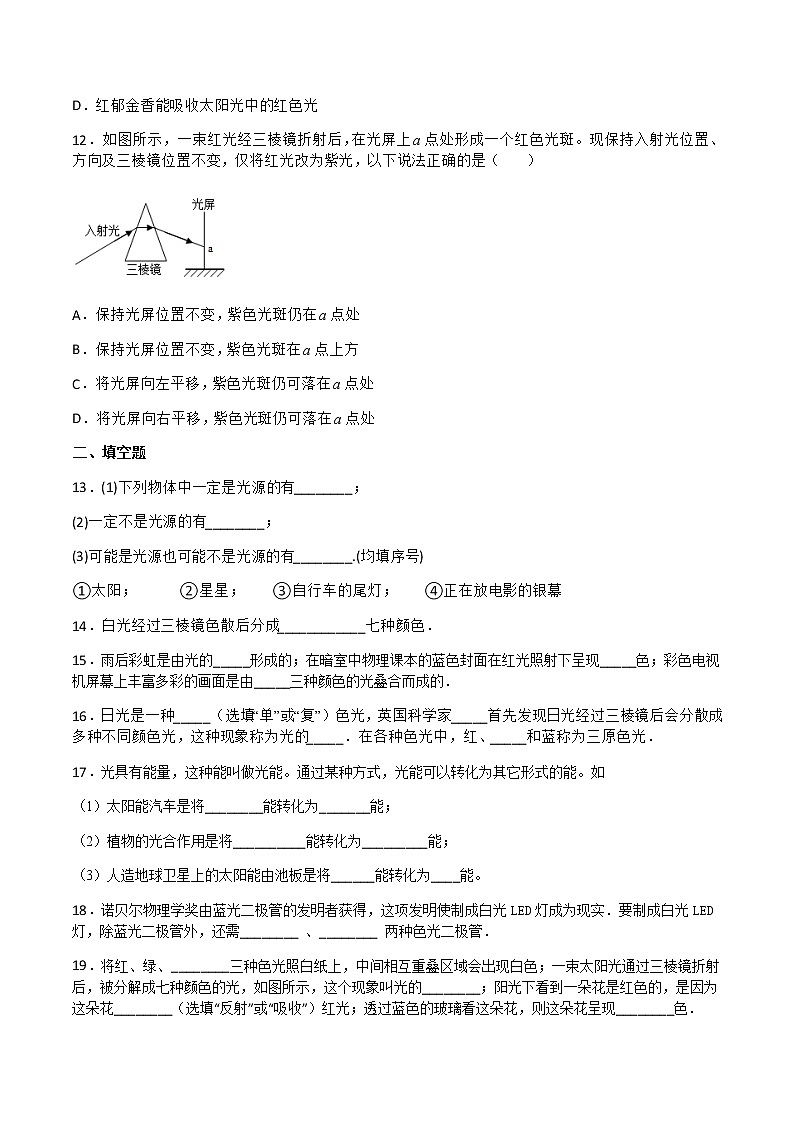 【同步练习】苏科版初二物理上册 第3章《光现象》3.1光的色彩颜色(提优)（原卷版）03