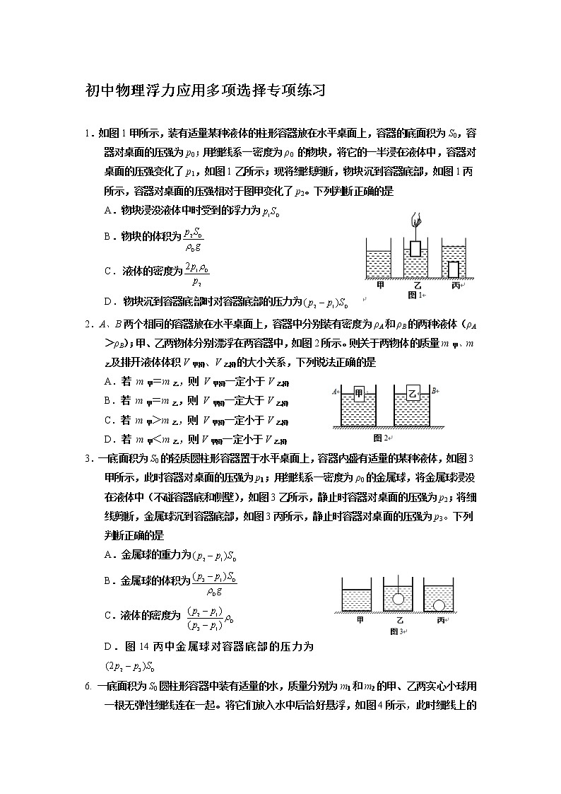 2022年中考物理复习多项选择专题训练（浮力应用）第1页
