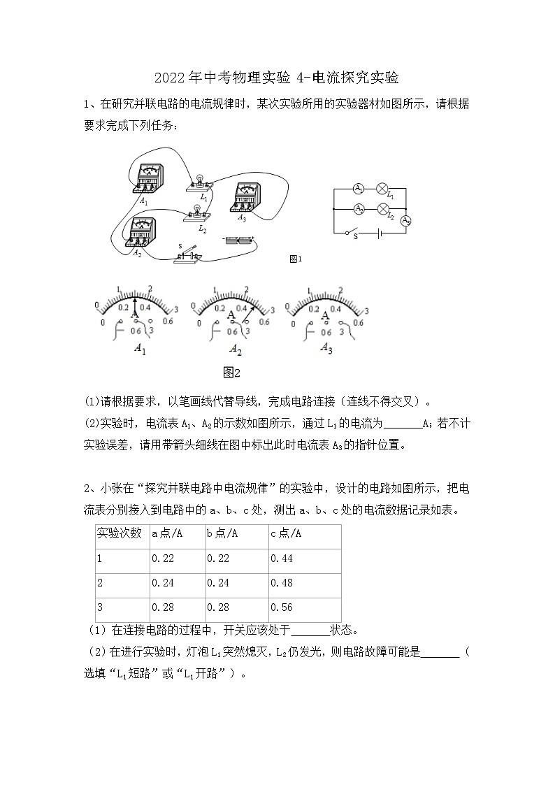 2022年中考物理实验4-电流探究实验练习题第1页