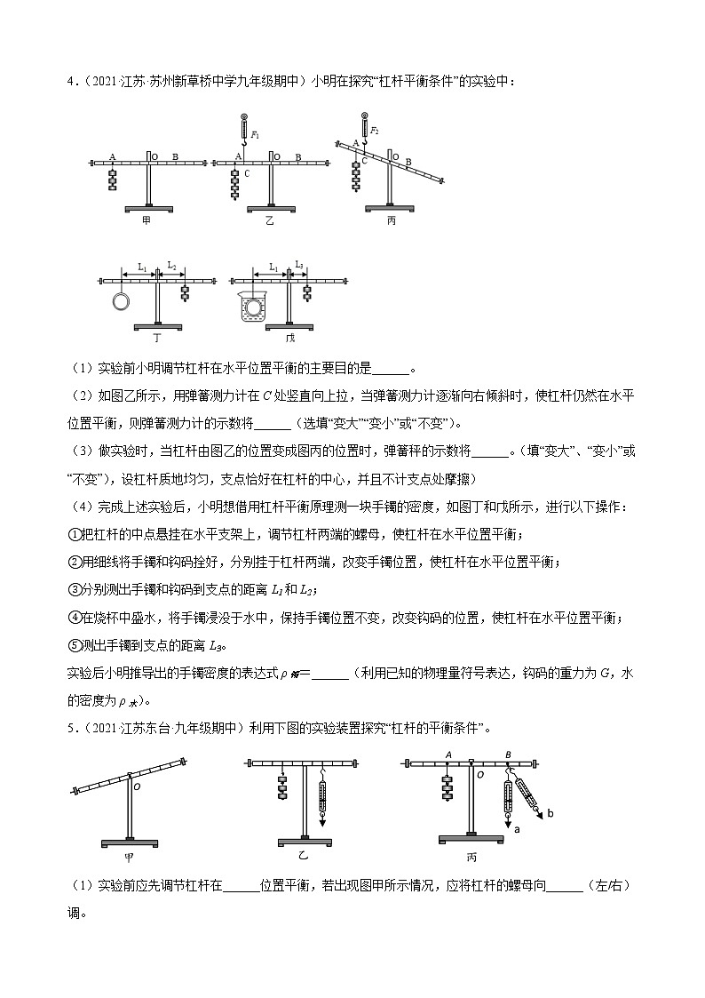 2022年中考物理二轮复习——简单机械+实验专项训练第3页
