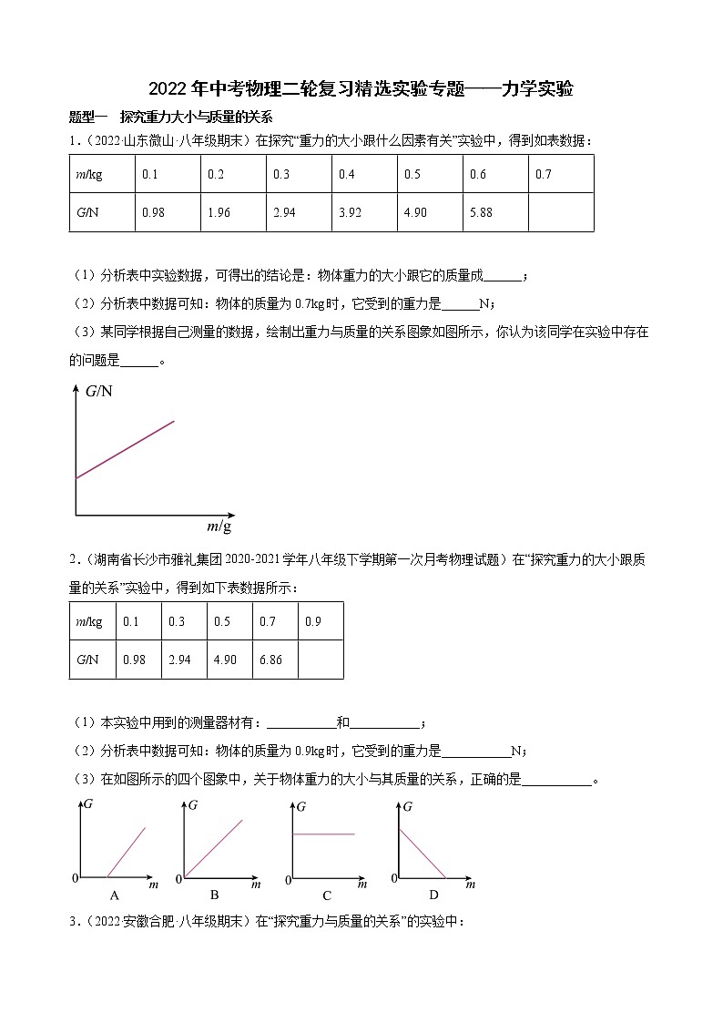 2022年中考物理二轮复习精选实验专题——力学实验第1页