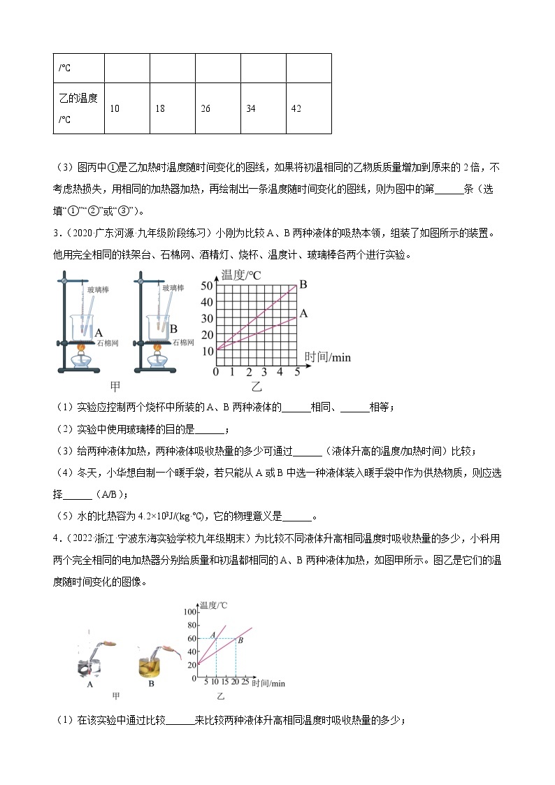 2022年中考物理二轮复习——内能内能的利用实验考点分层训练02