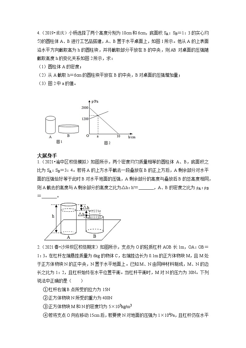 2022年中考物理复习压强习题——固体压强的切割叠放02
