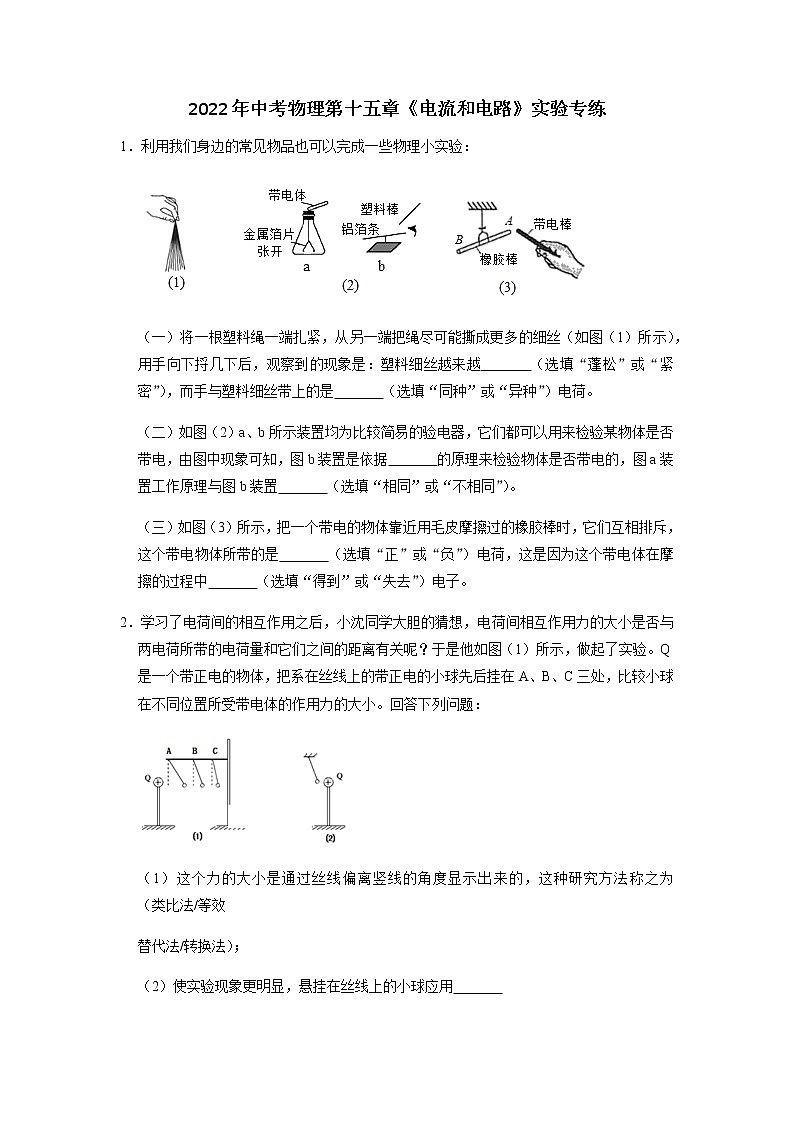 2022年中考物理二轮复习实验专题练习——电流和电路第1页