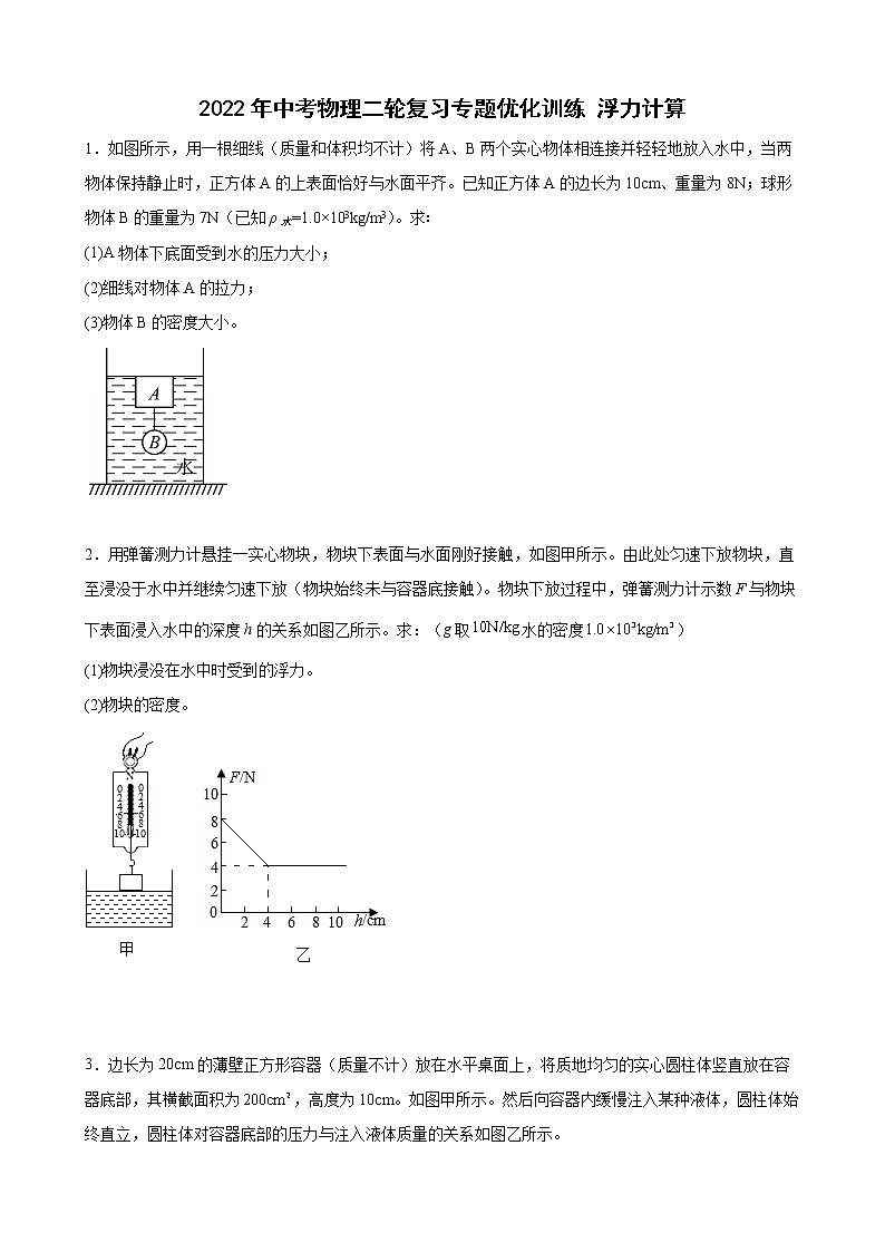 2022年中考物理二轮复习专题优化训练+浮力计算第1页