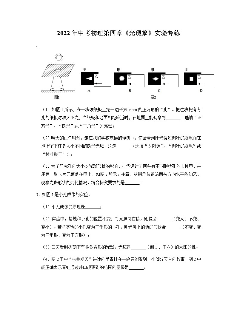 2022年中考物理二轮复习实验专题练习——光现象第1页