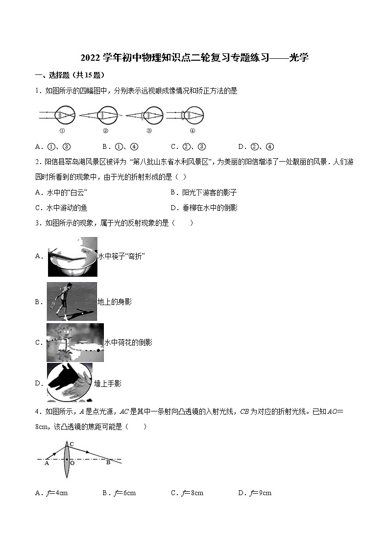 2022年中考物理知识点二轮复习专题练习——光学第1页