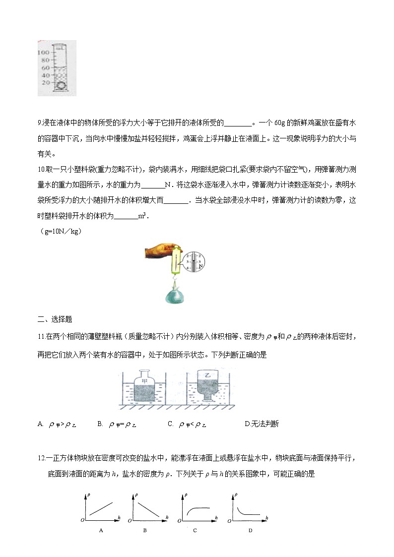 人教版8年级物理下册 第10章 浮力 单元测试题2第2页