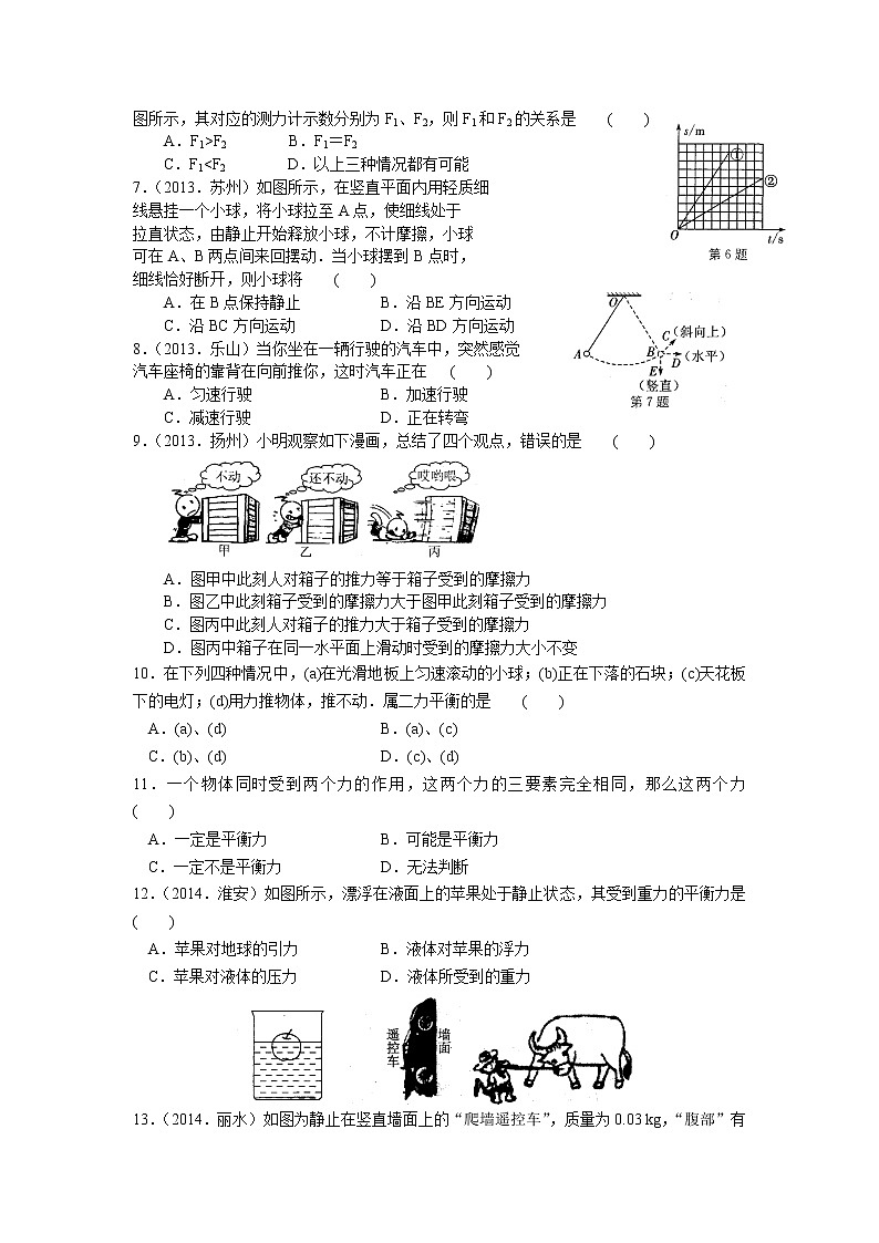 2021-2022学年苏科版初二物理下册第八章《力》提优练习含答案02