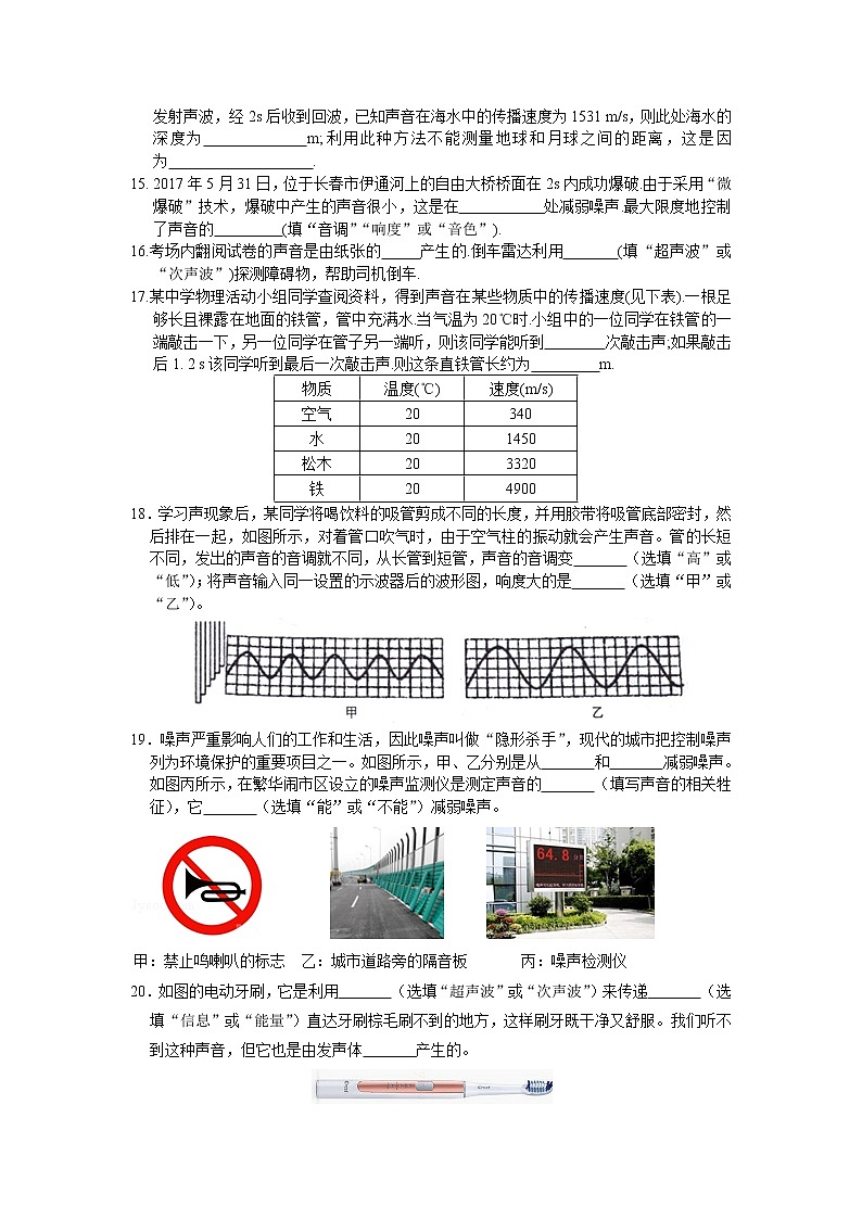 2021-2022学年苏教版初二物理上册第一章《声现象》单元检测卷（含答案）第3页