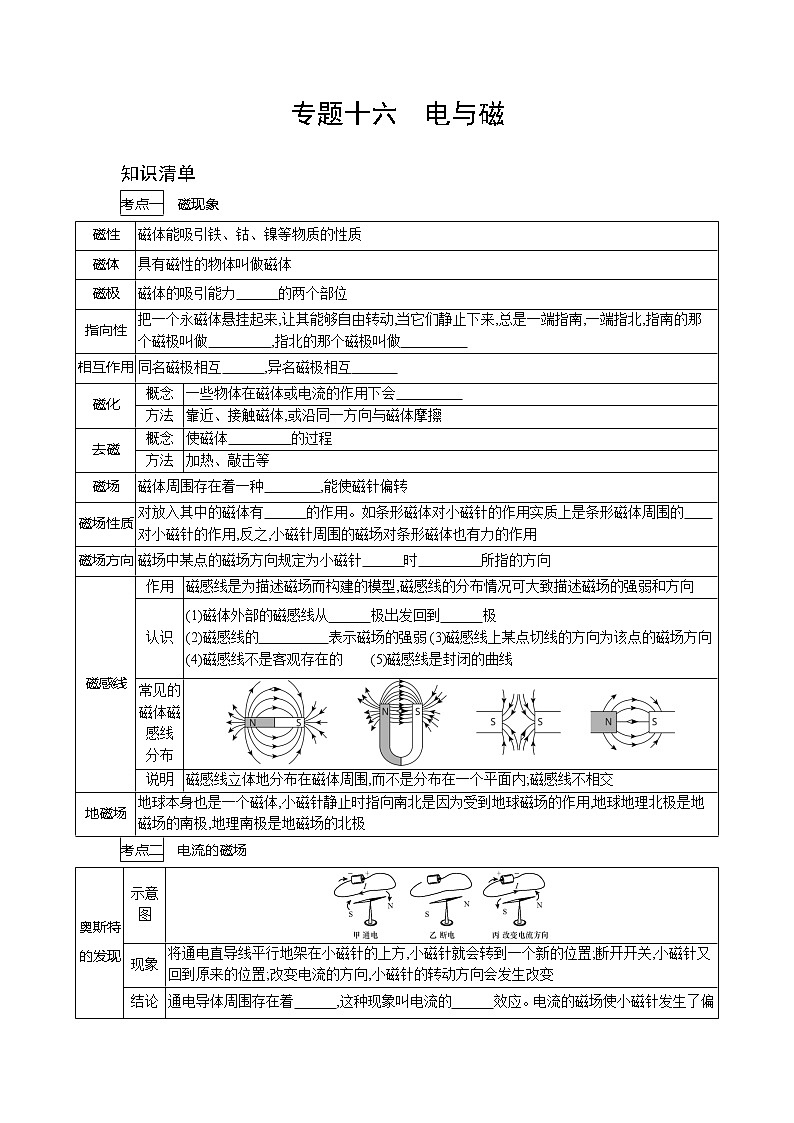 2022年中考物理复习专题16+电与磁第1页