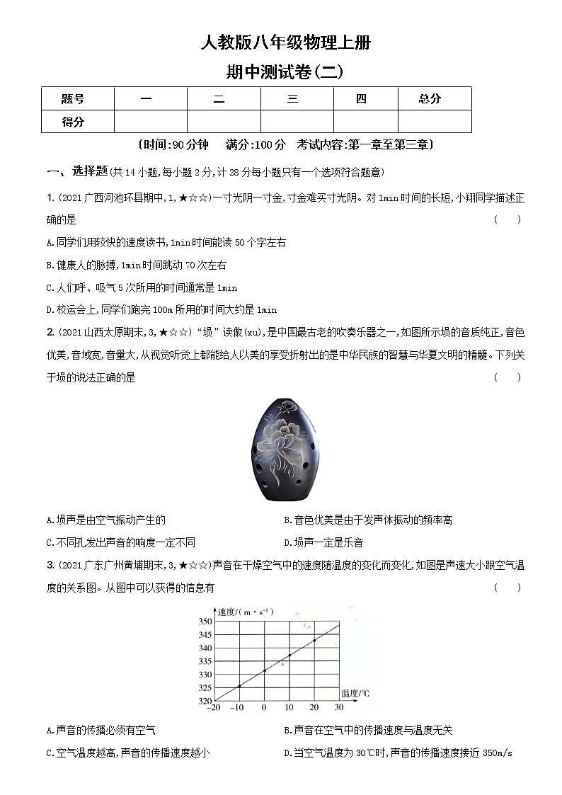 人教版 八年级物理上册新考向精准自测卷10 期中测试（二）（含解析）第1页