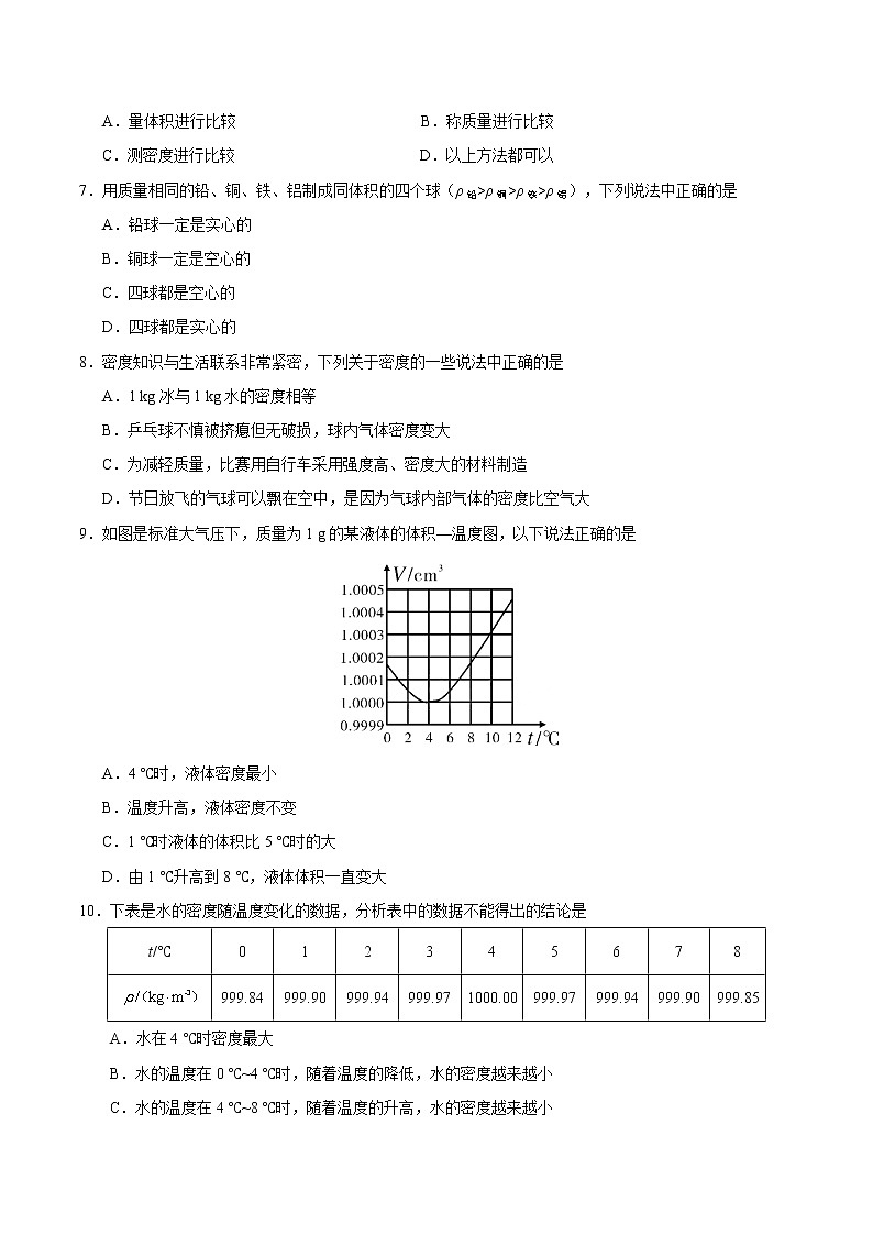 专题6.4 密度与社会生活-八年级物理人教版（上册）（原卷版）02