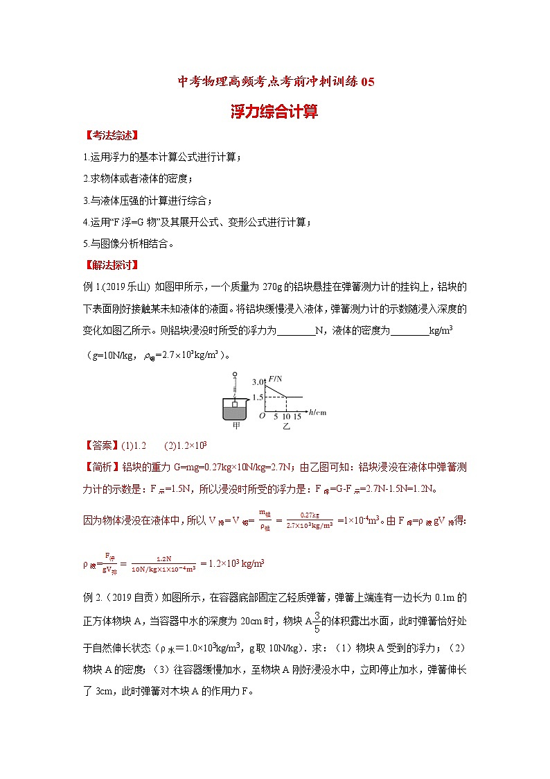 高频考点05 浮力综合计算-2020年中考物理三轮冲刺之高频考题分类解析与提升训练第1页