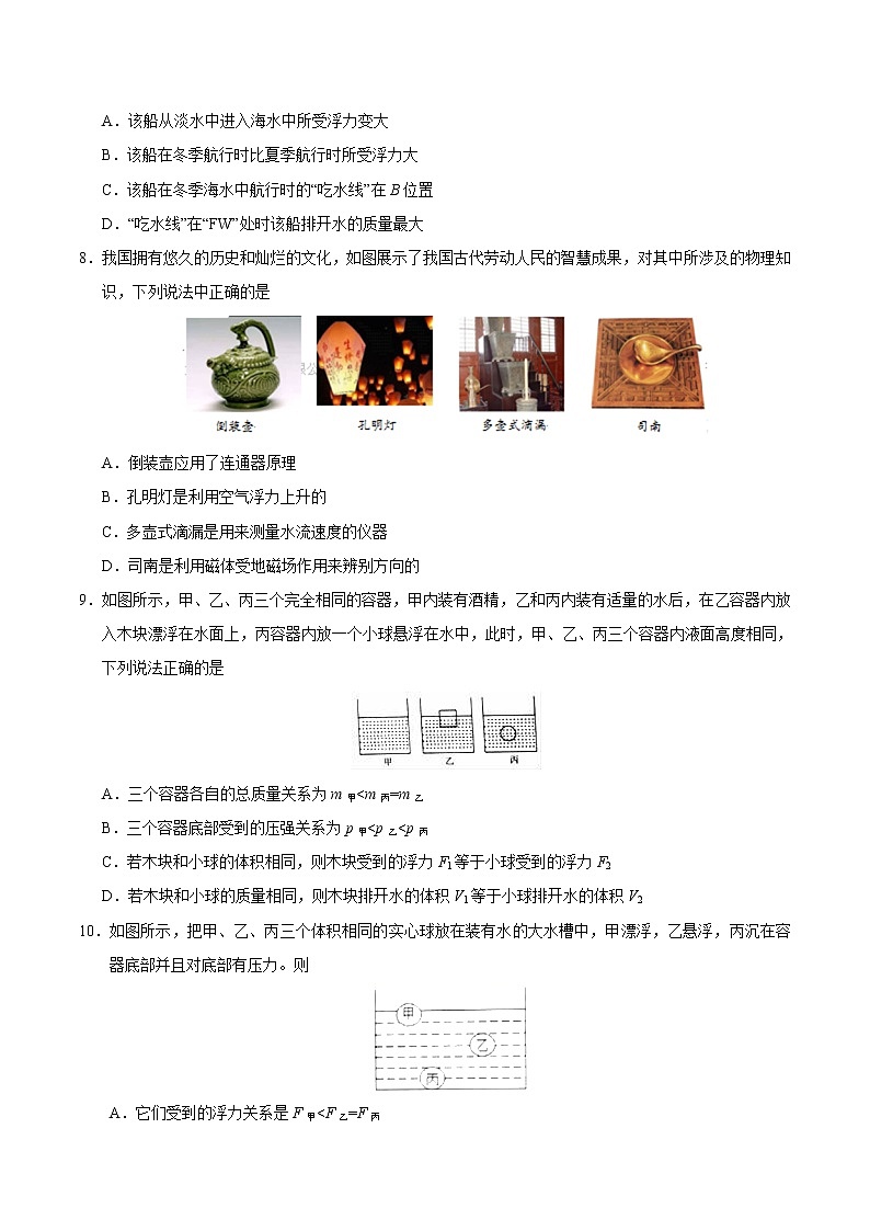 专题10.3 物体的浮沉条件及应用-八年级物理人教版（下册）（原卷版）第3页