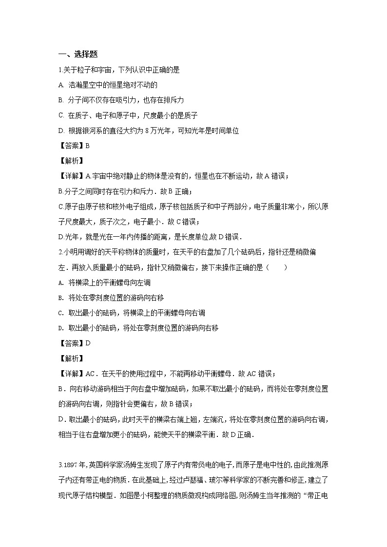 苏州市吴中区2018～2019学年第二学期初二物理期中教学质量调研测试（解析版）01