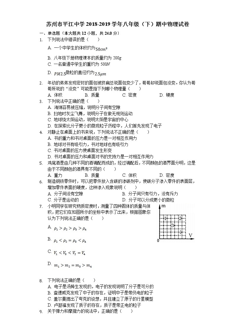 苏州市平江2018-2019学年初二第二学期期中物理试卷（解析版）第1页